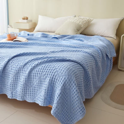 Solid Color Waffle Texture Towel Quilt - Sky Blue - Queen - image 20