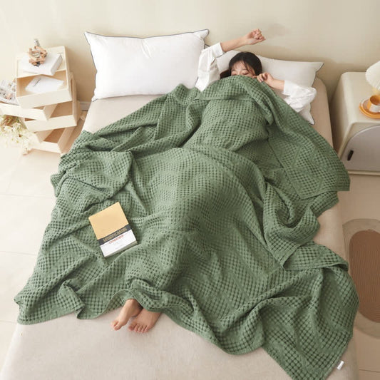 Solid Color Waffle Texture Towel Quilt - Army Green - Queen - image 0