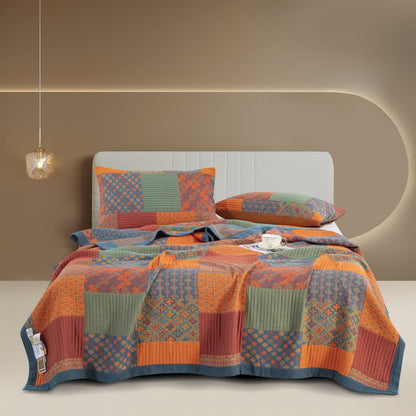 Three Layers Gauze Breathable Cotton Quilt - Quilt with 2pcs Pillowcases - Orange - King - image 0