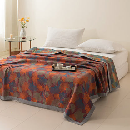 Ginkgo Leaf Three Layers Cotton Gauze Quilt - Quilt - Dark Purple & Orange - King - image 9