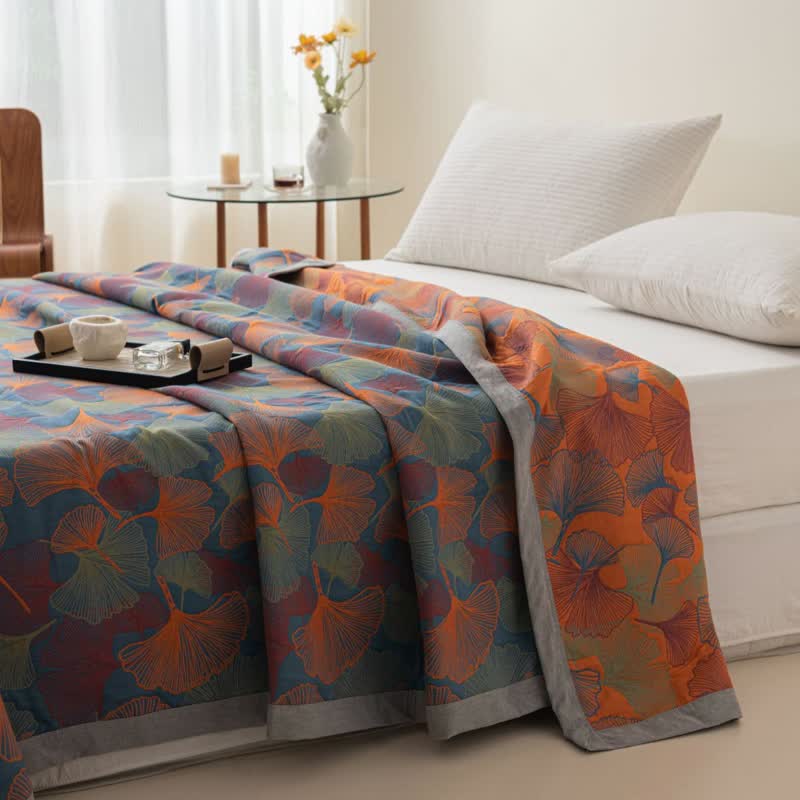 Ginkgo Leaf Three Layers Cotton Gauze Quilt - image 5
