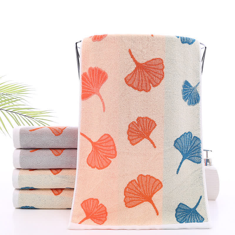 Pure Cotton Ginkgo Leaf Soft Towel - Apricot & Orange - 35cm x 75cm - image 2
