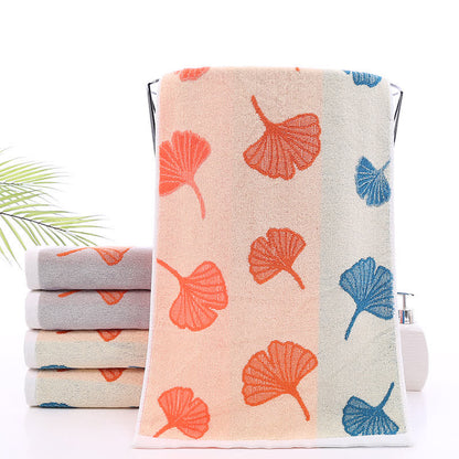 Pure Cotton Ginkgo Leaf Soft Towel - Apricot & Orange - 35cm x 75cm - image 2