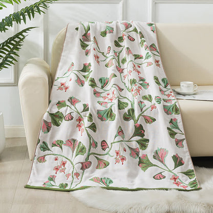 Cotton Gauze Ginkgo Leaf Bath Towel - Green & White - 90cm x 180cm - image 0