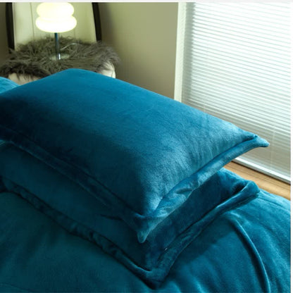 Solid Color Velvety Decorative  Pillowcases(2PCS) - Peacock Blue - 19" x 29" - image 2