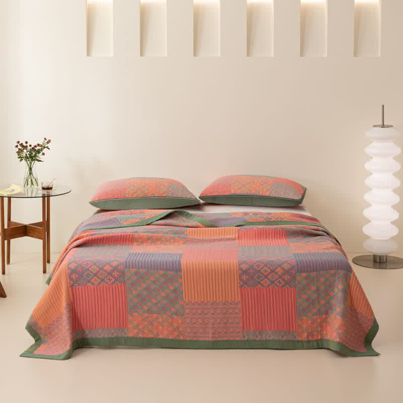 Three Layers Gauze Breathable Cotton Quilt - Quilt with 2pcs Pillowcases - Pink - King - image 6