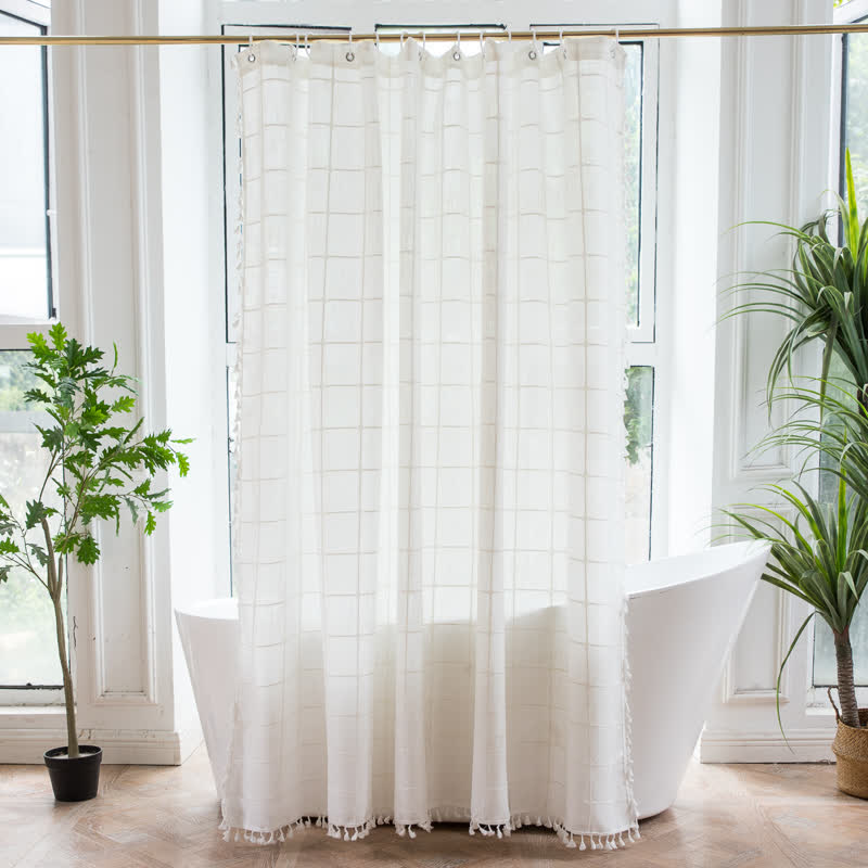 Plaid Cotton Linen Farmhouse Shower Curtain - Cheese White - 72"W x 96"L - image 6