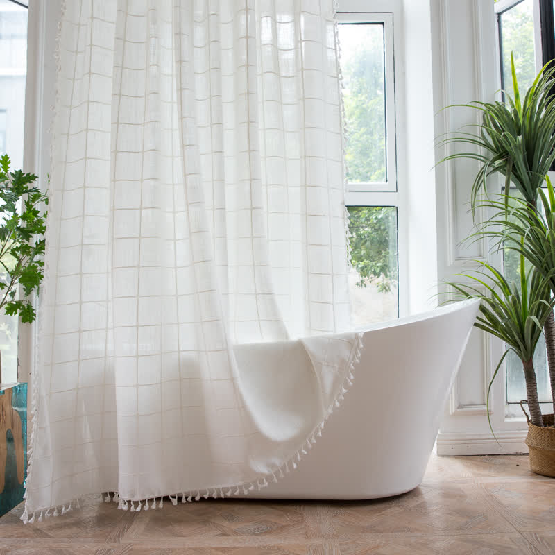 Plaid Cotton Linen Farmhouse Shower Curtain - image 7