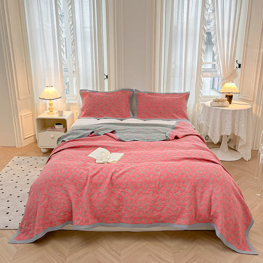 Blooming Flower Pure Cotton Quilted Coverlet - 2PCS Pillowcases - Pink - 19" x 29"  - image 0