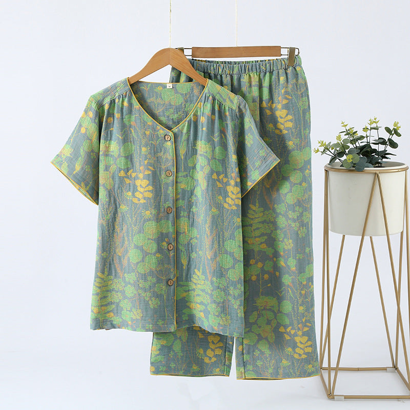 Short Sleeve Crop Pants Loungewear Set - Green - XL - image 1