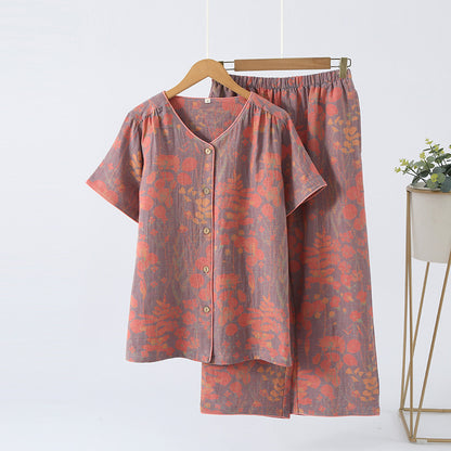 Short Sleeve Crop Pants Loungewear Set - Purple - XL - image 8