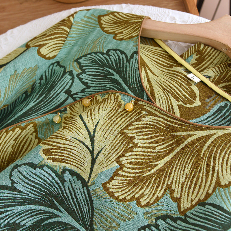 Yarn-dyed Leaves Cotton Loungewear Set - image 4