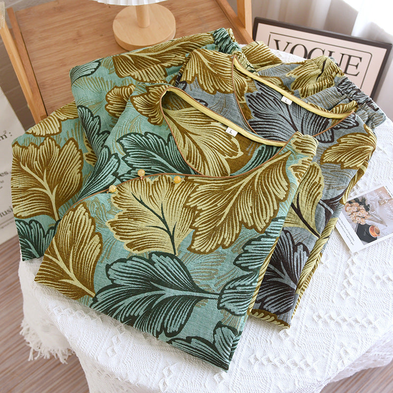 Yarn-dyed Leaves Cotton Loungewear Set - image 1