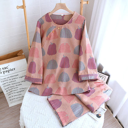 Pure Cotton Pastoral Pumpkin Pajama Set  - Nightwear Set - Pink & Purple - XL - image 8