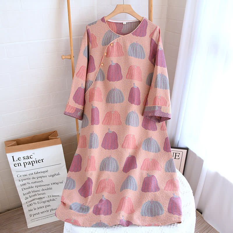 Pure Cotton Pastoral Pumpkin Pajama Set  - Nightgown - Pink & Purple - XL - image 13