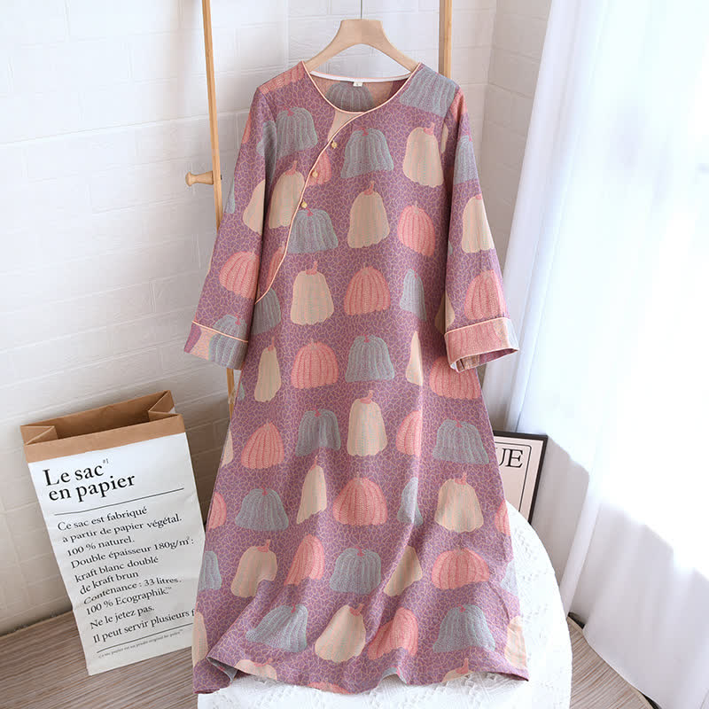 Pure Cotton Pastoral Pumpkin Pajama Set  - Nightgown - Purple - XL - image 11