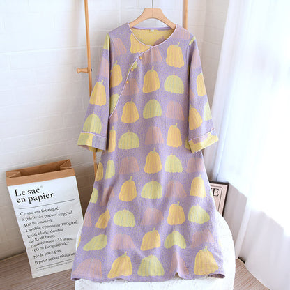 Pure Cotton Pastoral Pumpkin Pajama Set  - Nightgown - Light Purple & Yellow - XL - image 12
