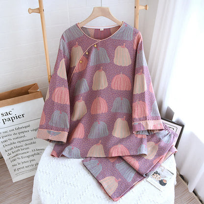 Pure Cotton Pastoral Pumpkin Pajama Set  - Nightwear Set - Purple - XL - image 1