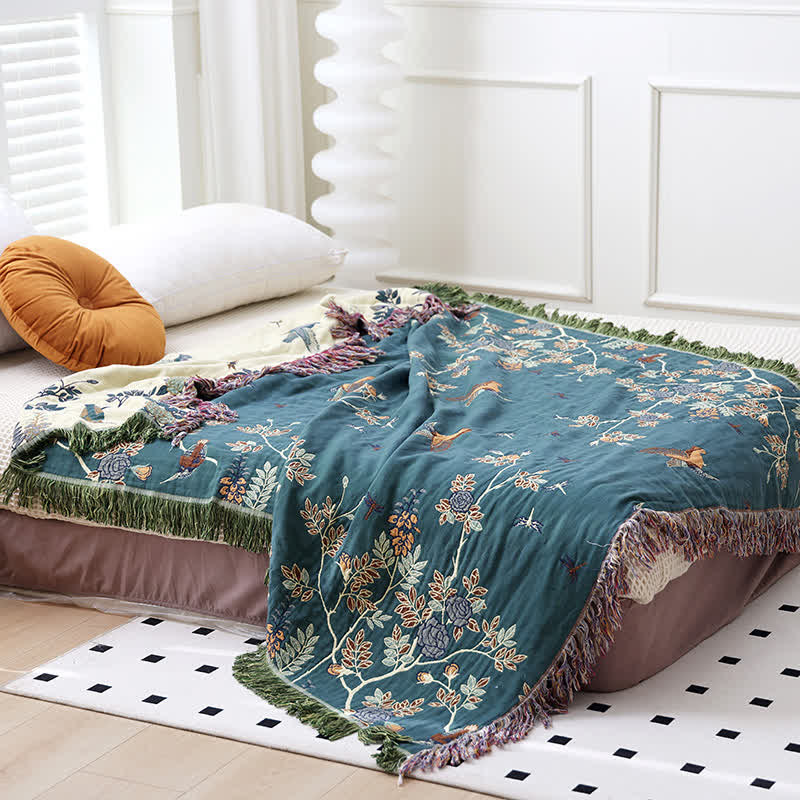 Bird & Flower Cotton Gauze Reversible Quilt - image 6