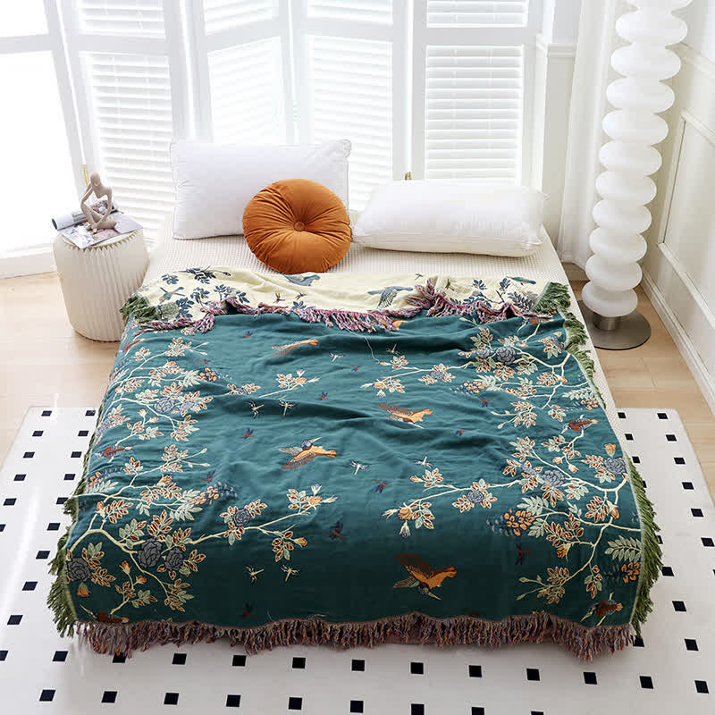 Bird & Flower Cotton Gauze Reversible Quilt - image 2