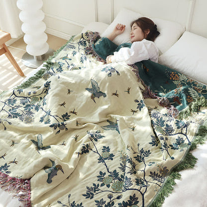 Bird & Flower Cotton Gauze Reversible Quilt - image 3