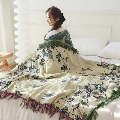 Bird & Flower Cotton Gauze Reversible Quilt - image 4