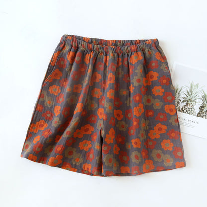 Floral Cotton Gauze Soft Pajama Shorts - Gray & Orange - XL - image 0