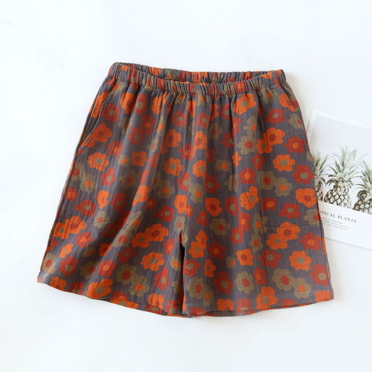 Floral Cotton Gauze Soft Pajama Shorts - Gray & Orange - XL - image 0