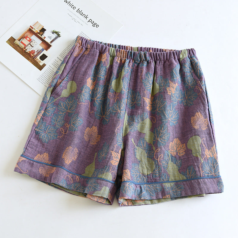 Double Layers Cotton Gauze Gourd Pajama Shorts - Purple - XL - image 1