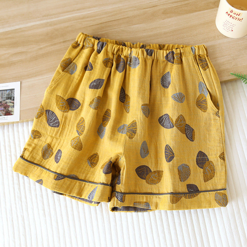  Cotton Gauze Shell Breathable Pajama Shorts - Yellow - XL - image 1