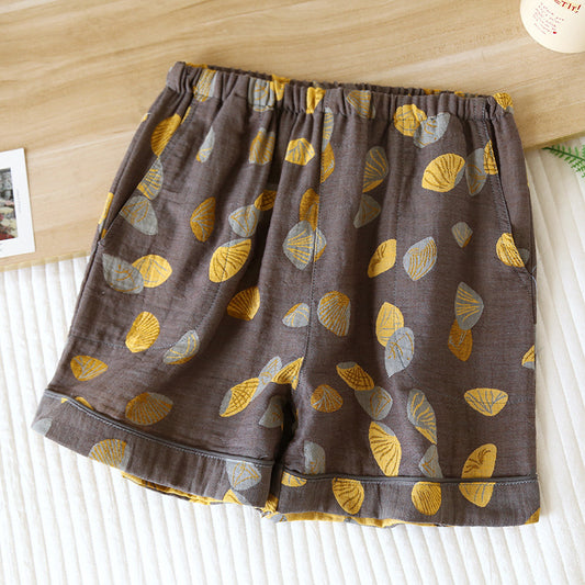  Cotton Gauze Shell Breathable Pajama Shorts - Brown - XL - image 0