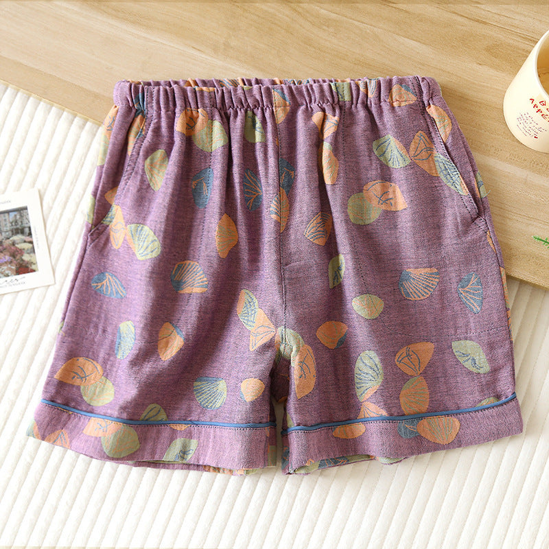 Cotton Gauze Shell Breathable Pajama Shorts - Purple - XL - image 2