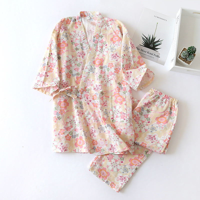 Floral Cotton Gauze Kimono Loungewear Set - Pink - XL - image 0