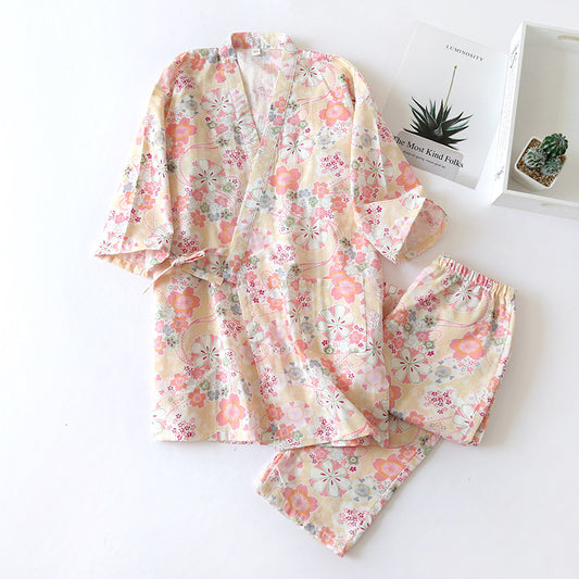 Floral Cotton Gauze Kimono Loungewear Set - Pink - XL - image 0
