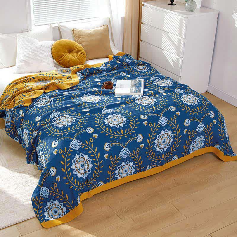 White Color Flower Cotton Double-Side Quilt - Blue - King - image 0