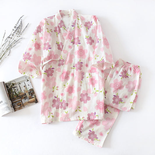 Cherry Blossom Cotton Gauze Pajama Set - XL - image 0
