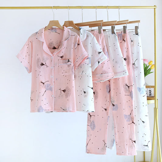 Ginkgo Leaf Cotton Gauze Pajama Set(3PCS) - image 0