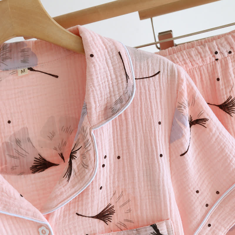 Ginkgo Leaf Cotton Gauze Pajama Set(3PCS) - image 3