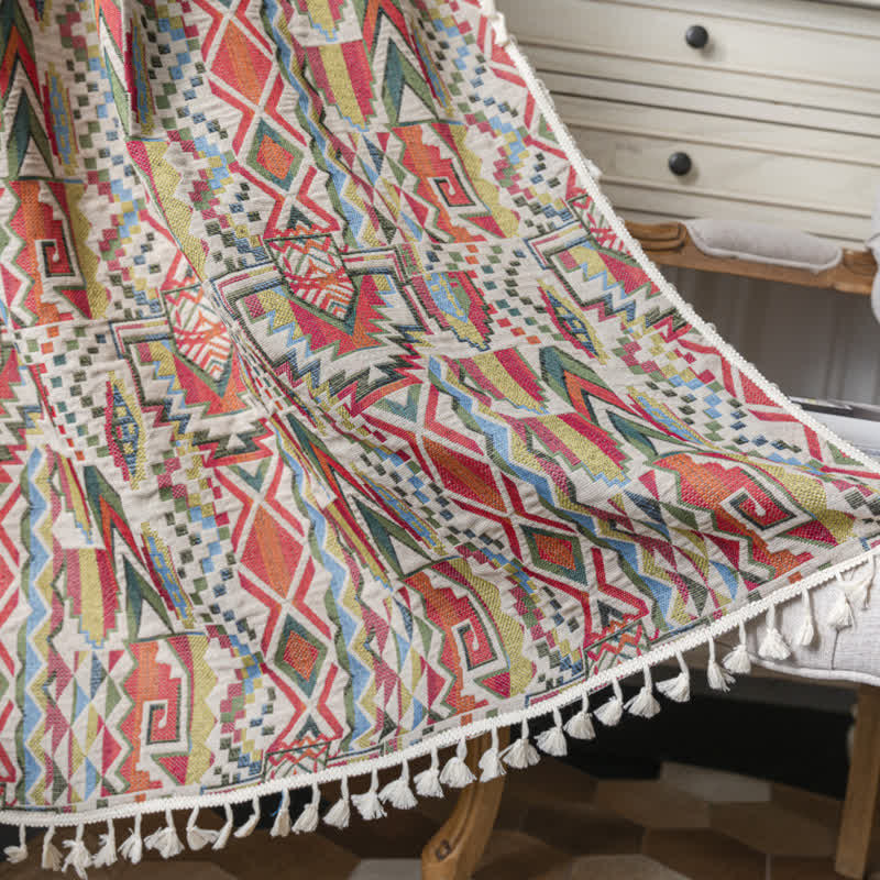 Colorful Geometric Tassel Semi-shading Curtain - image 1