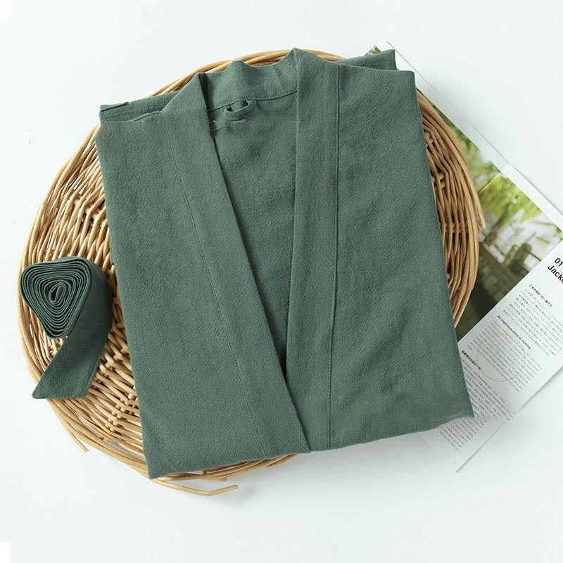 Ownkoti Soft V-Neck Bathrobe Sleepwear with Pockets - Dark Green - XL - image 14