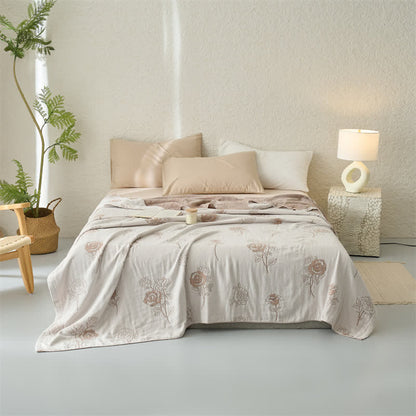 Jacquard Four Layers Cotton Gauze Quilt - Coffee - Queen - image 5