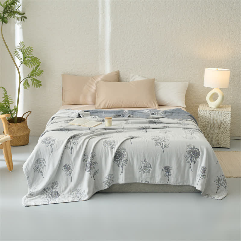 Jacquard Four Layers Cotton Gauze Quilt - Light Gray - Queen - image 6