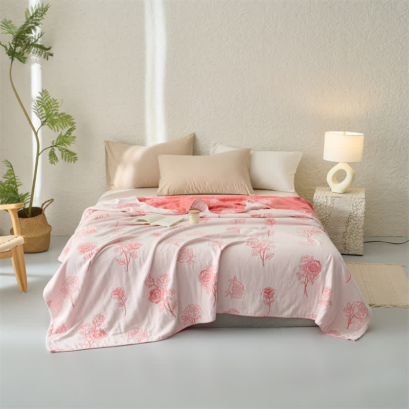 Jacquard Four Layers Cotton Gauze Quilt - Pink - Queen - image 4