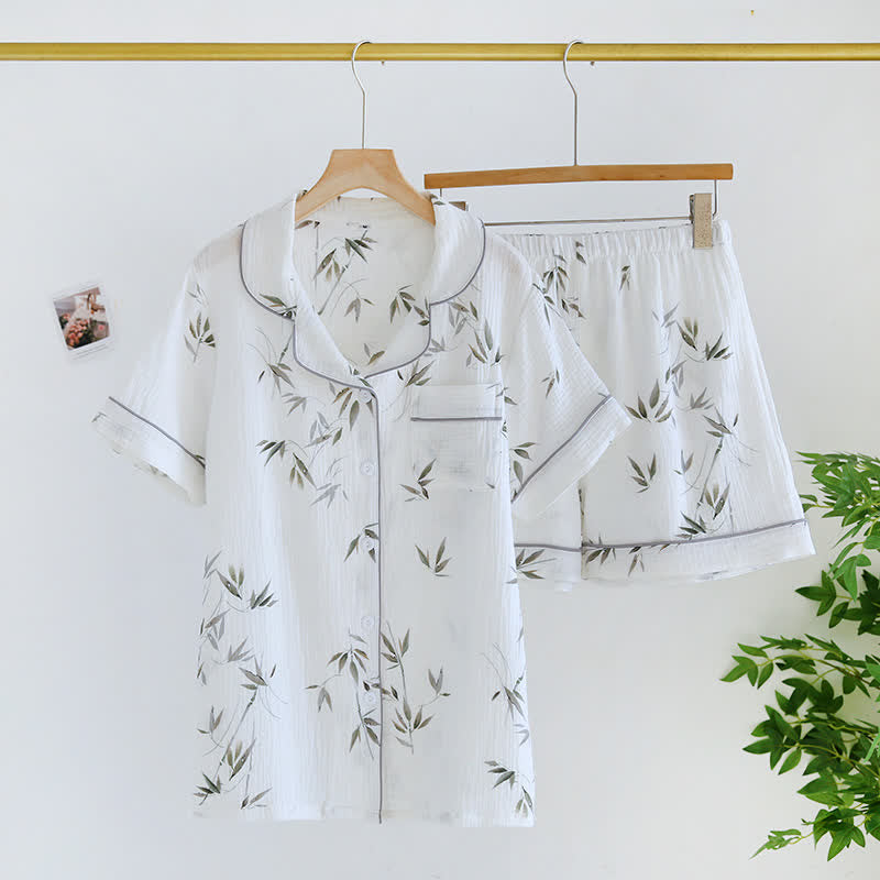 Pastoral Bamboo Cotton Pajama Set - White - XL - image 1