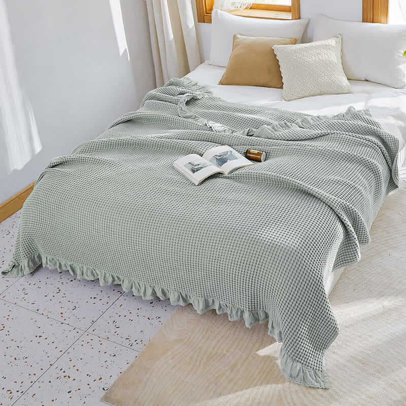 Ownkoti Waffle Weave Sofa Blanket Comfortable Quilt - Gray Green - Queen - image 6