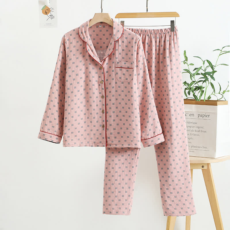 Checkered Jacquard Cotton Loungewear Set - Pink - XL - image 4