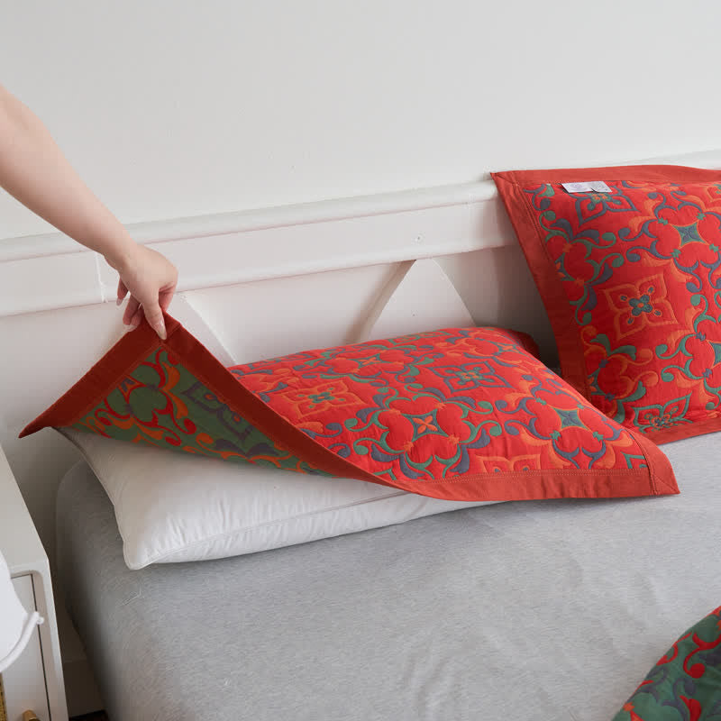 Jacquard Cotton Gauze Soft Towel Quilt - 2pcs Pillow Towels - Red - 19" x 31" - image 7