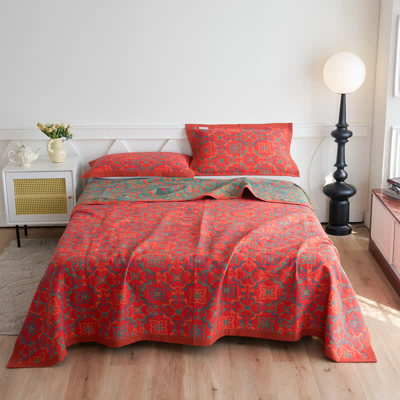 Jacquard Cotton Gauze Soft Towel Quilt - Quilt with 2pcs Pillow Towels - Red - King - image 1