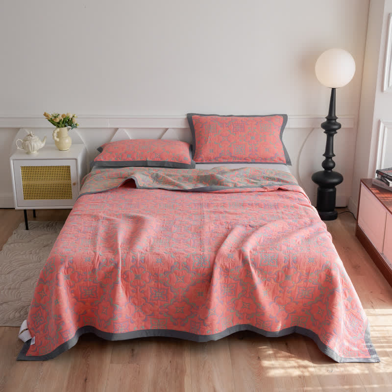 Jacquard Cotton Gauze Soft Towel Quilt - Quilt with 2pcs Pillow Towels - Pink - King - image 12