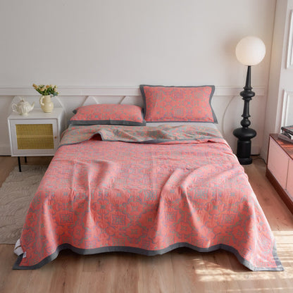 Jacquard Cotton Gauze Soft Towel Quilt - Quilt with 2pcs Pillow Towels - Pink - King - image 12